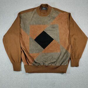 Saxony Collection Sweater Mens XL Brown Diamond Leather 80's Vintage